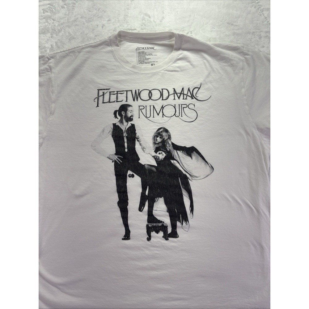 Fleetwood Mac Rumours Album Cover Graphic White Unisex Cotton T-Shirt Size XL
